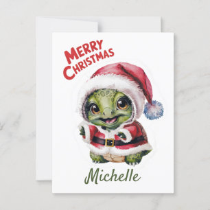 Personalized Name Merry Christmas Turtle in Santa Postcard