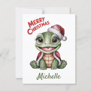 Personalized Name Merry Christmas Turtle in Santa Postcard