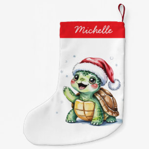 Personalized Name Merry Christmas Turtle in Santa  Small Christmas Stocking