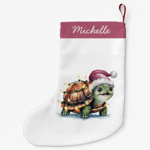 Personalized Name Merry Christmas Turtle in Santa Small Christmas Stocking