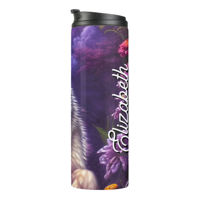 Personalized Name Midnight Howl Floral Wolf Thermal Tumbler (Rotated Right)