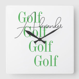 Personalized Name Minimal Golf Typography Square Wall Clock