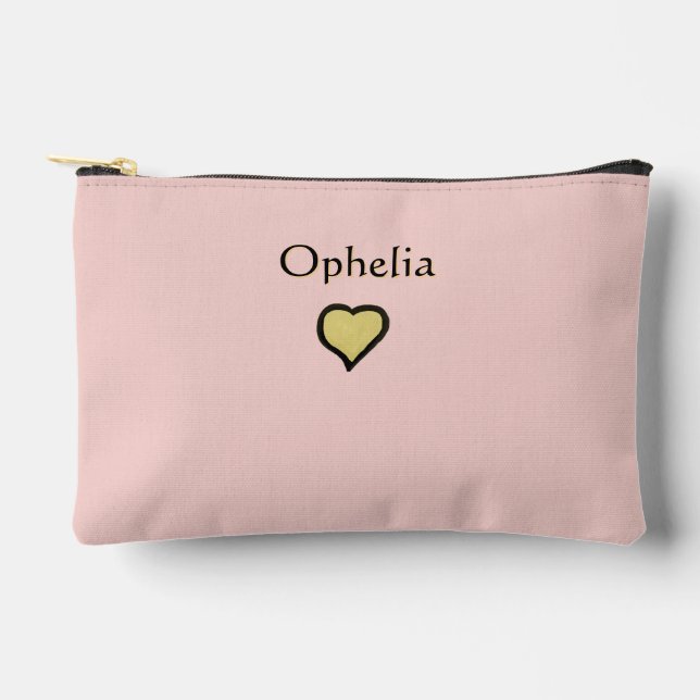 Personalized Name Minimal Heart Black & Pink Accessory Pouch (Front)