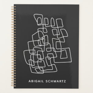 Personalized Name Minimalist Black White Abstract Planner