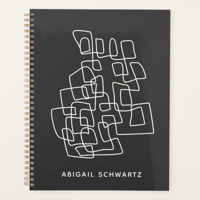 Personalized Name Minimalist Black White Abstract Planner (Front)