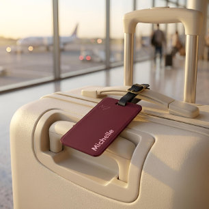 Personalized Name Minimalist Chic Burgundy & Pink Luggage Tag