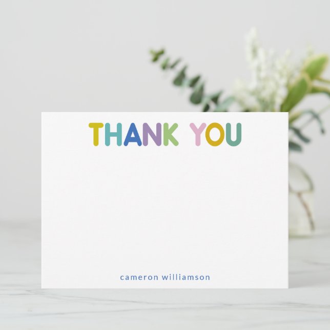 Personalized Name Minimalist Rainbow Typography Thank You Card (Standing Front)