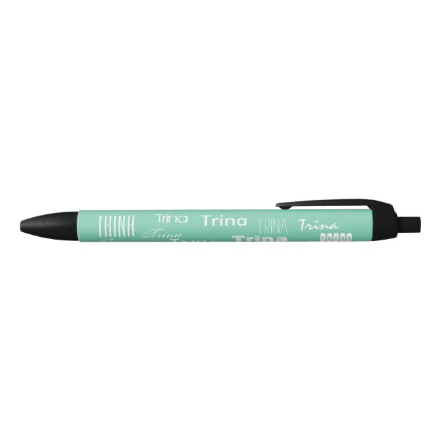 Personalized Name Mint Black Ink Pen (Top)