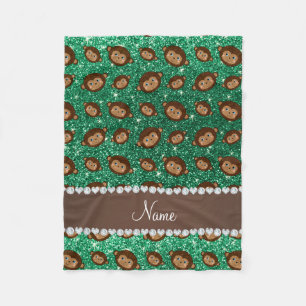 Personalized name mint green glitter monkeys fleece blanket