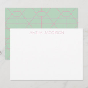 Personalized Name Mint Green Pink Geometric Lines Card