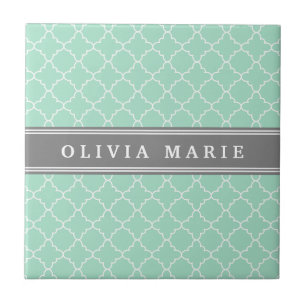 Personalized Name Mint Lattice Pattern Tile