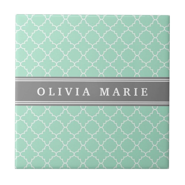 Personalized Name Mint Lattice Pattern Tile (Front)