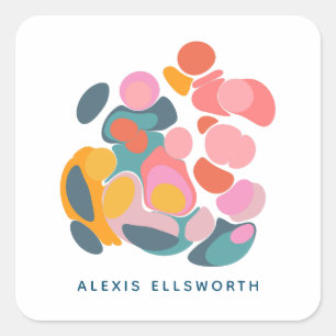 Personalized Name Modern Abstract Shapes Blue Square Sticker
