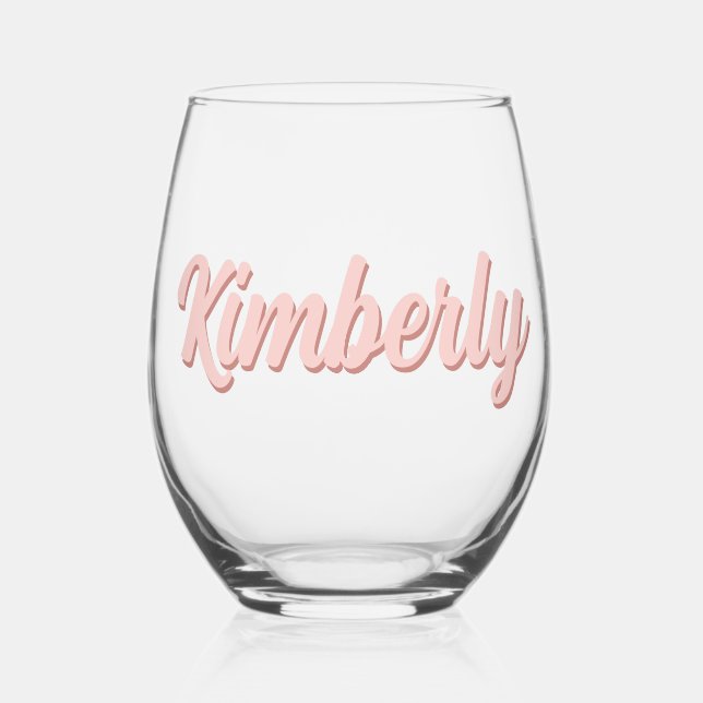 Personalized Name Modern and Elegant Stemless Wine Glass (Front)