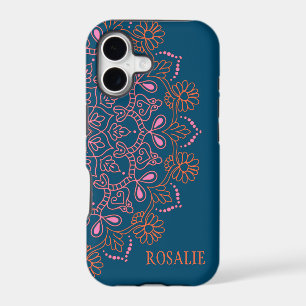 Personalized Name Modern Blue Boho Floral Mandala
