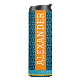 Personalized Name Modern Blue & Orange Pattern  Thermal Tumbler