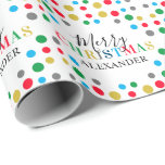 Personalized Name Modern Colourful Christmas Wrapping Paper<br><div class="desc">How cool is this personalized christmas wrapping paper,  featuring colourful polka dots,  rainbow text combined with elegant calligraphy font and the persons who your buying gifts for name!</div>
