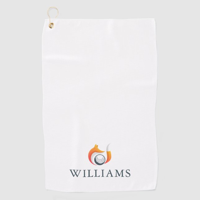 Personalized Name Modern Fox And Ball Golf Towel (Front)