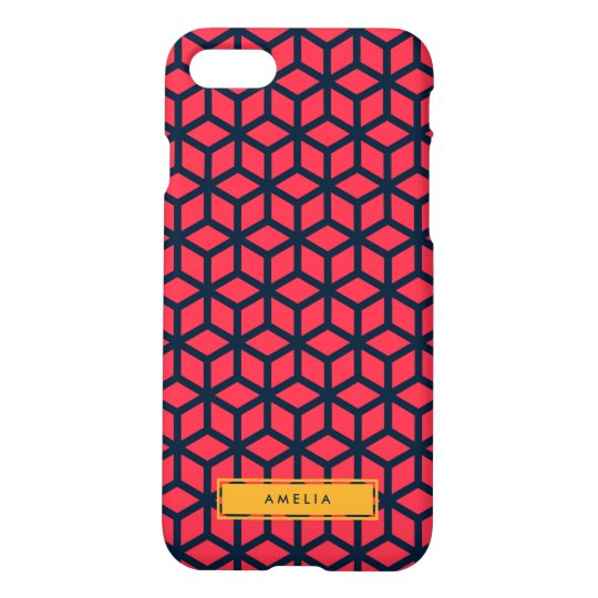 Personalized Name Modern Geometric Dark Pink Blue iPhone 8/7 Case