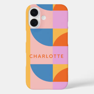 Personalized Name Modern Geometric Pink Blue Bold iPhone 16 Case