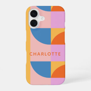 Personalized Name Modern Geometric Pink Blue Bold iPhone 16 Case