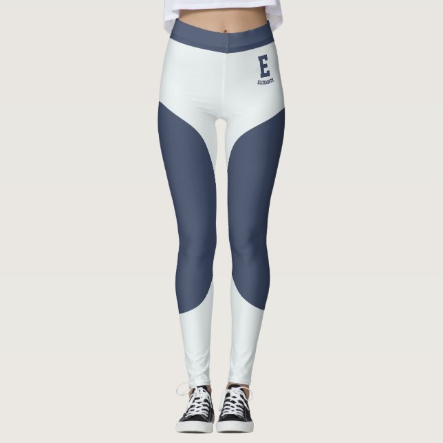 Personalized Name Modern Grey Blue Cyan Monogram Leggings (Front)