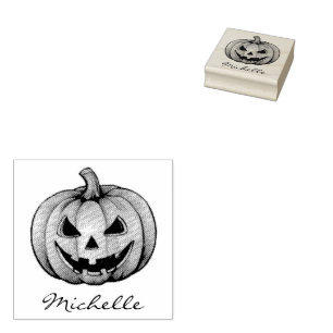 Personalized Name Modern Halloween Pumpkin         Rubber Stamp