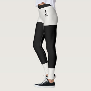 Personalized Name Modern Neutral Black Monogram Leggings