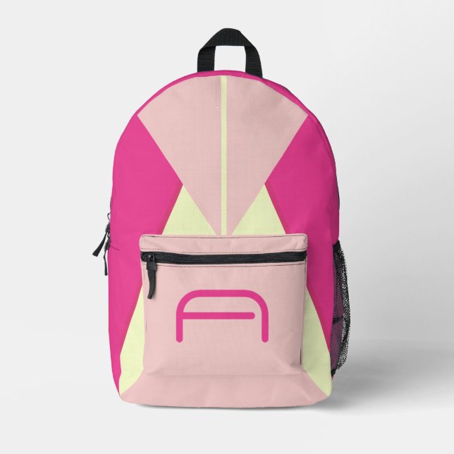 Personalized Name Modern Pink Graphic College Printed Backpack (Front)