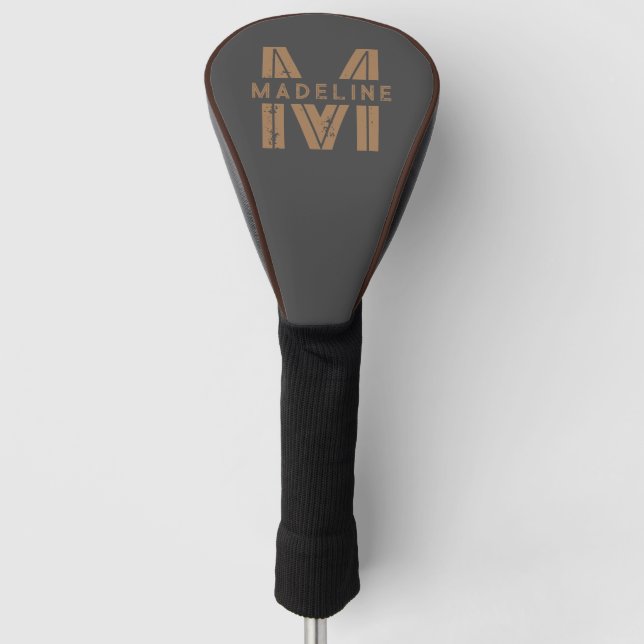 Personalized Name Modern Retro Black Monogram Golf Head Cover (Front)