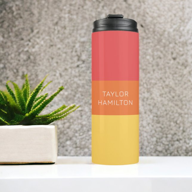 Personalized Name Modern Simple And Trendy Thermal Tumbler (Personalized Name Modern Simple And Trendy Thermal Tumbler from Ricaso. Pink Orange Yellow tones)