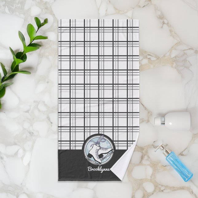 Personalized Name Modern Tartan Ice Skating Bath Towel Set (Creator Uploaded)