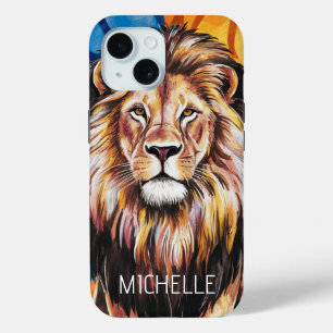Personalized Name Modern Watercolor lion           iPhone 15 Case
