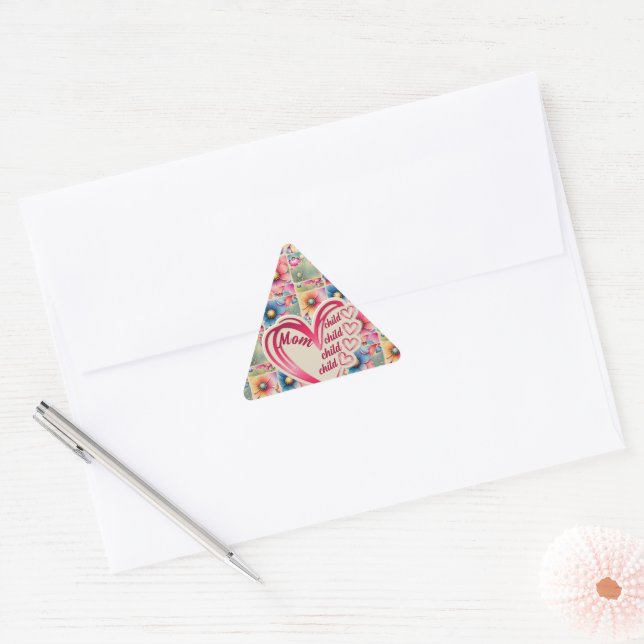Personalized Name Mom Kids Floral All Over Print Triangle Sticker (Envelope)