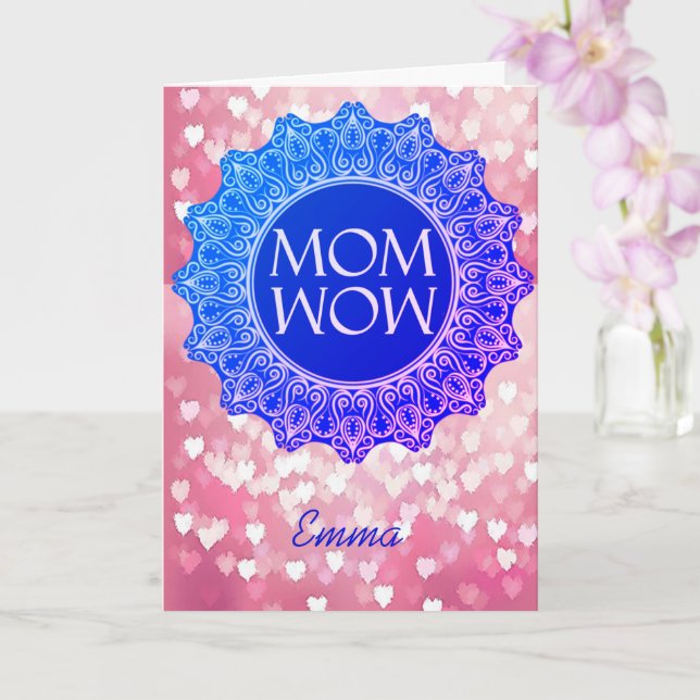 Personalized Name MOM WOW Aesthetic Greeting Card (Orchid)