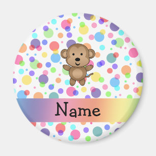 Personalized name monkey rainbow polka dots magnet