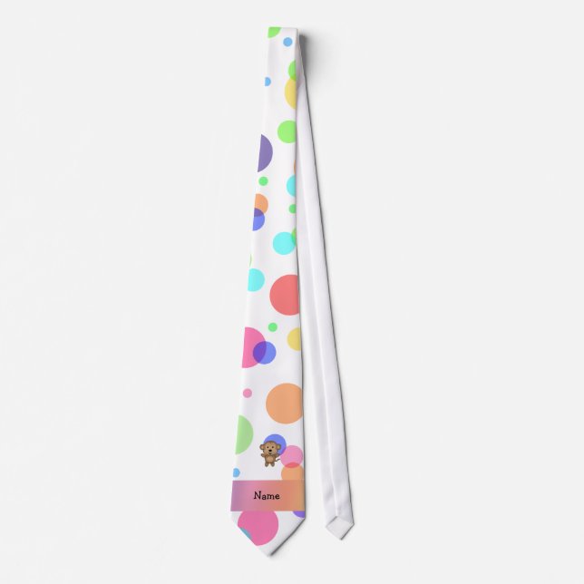 Personalized name monkey rainbow polka dots tie (Front)