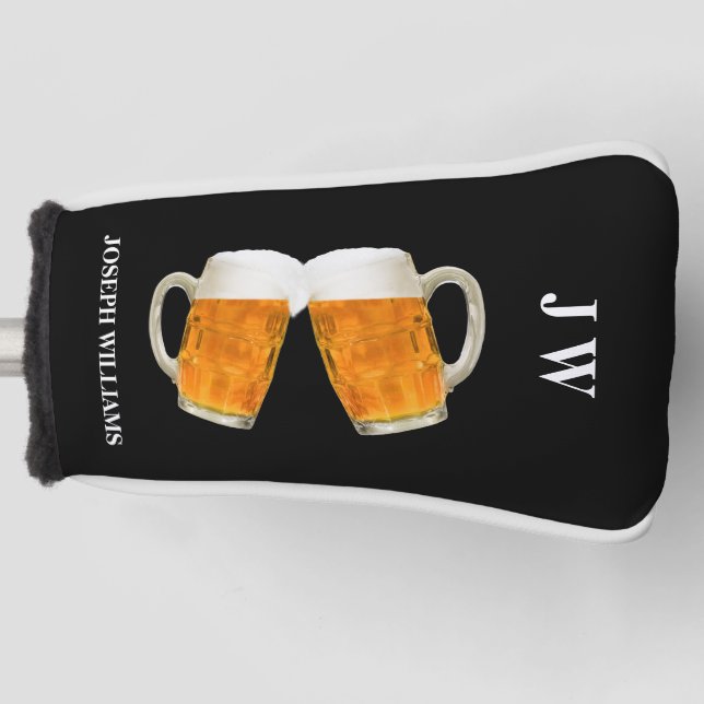 Personalized Name & Monogram Beer Photo Black  Golf Head Cover (Front)