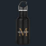 Personalized Name Monogram Black 532 Ml Water Bottle<br><div class="desc">Create your own personalized black round water bottle with your custom name and monogram.</div>
