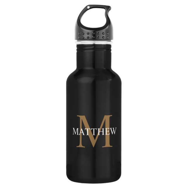 Personalized Name Monogram Black 532 Ml Water Bottle (Front)