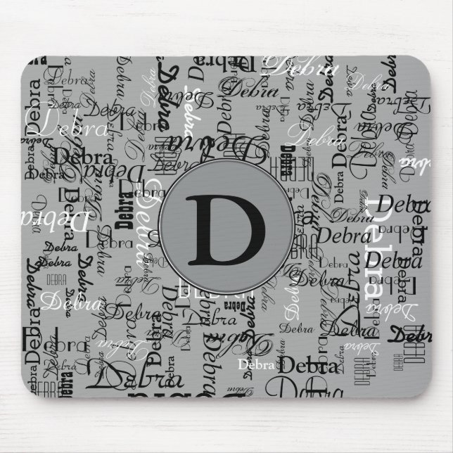 Personalized name monogram black and white mouse pad (Front)