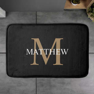 Personalized Name Monogram Black Bath Mat