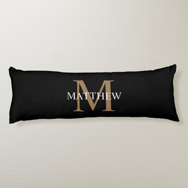 Personalized Name Monogram Black Body Pillow (Back)