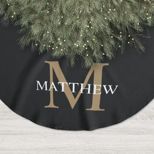 Personalized Name Monogram Black Brushed Polyester Tree Skirt