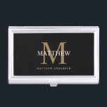 Personalized Name Monogram Black Business Card Holder<br><div class="desc">Create your own personalized black round business card case wallet with your custom name and monogram.</div>