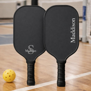 Personalized Name Monogram Black Charcoal Grey Pickleball Paddle