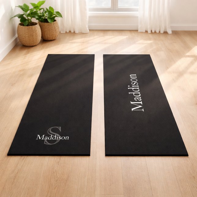 Personalized Name Monogram Black Charcoal Grey Yoga Mat (Creator Uploaded)