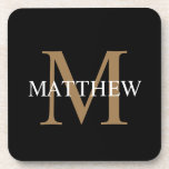 Personalized Name Monogram Black Coaster<br><div class="desc">Create your own personalized black round beverage coaster with your custom name and monogram.</div>