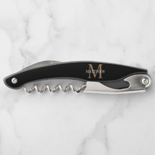 Personalized Name Monogram Black Corkscrew