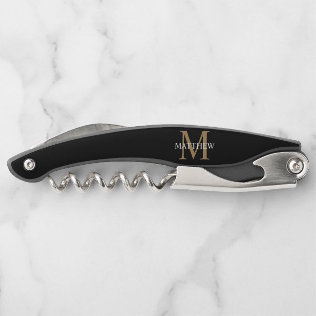 Personalized Name Monogram Black Corkscrew (Back)